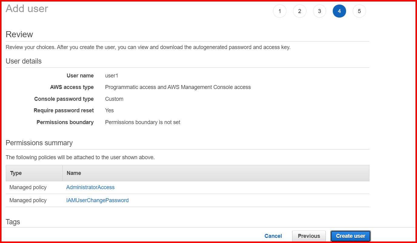 Picture showing the review screen before creating a user